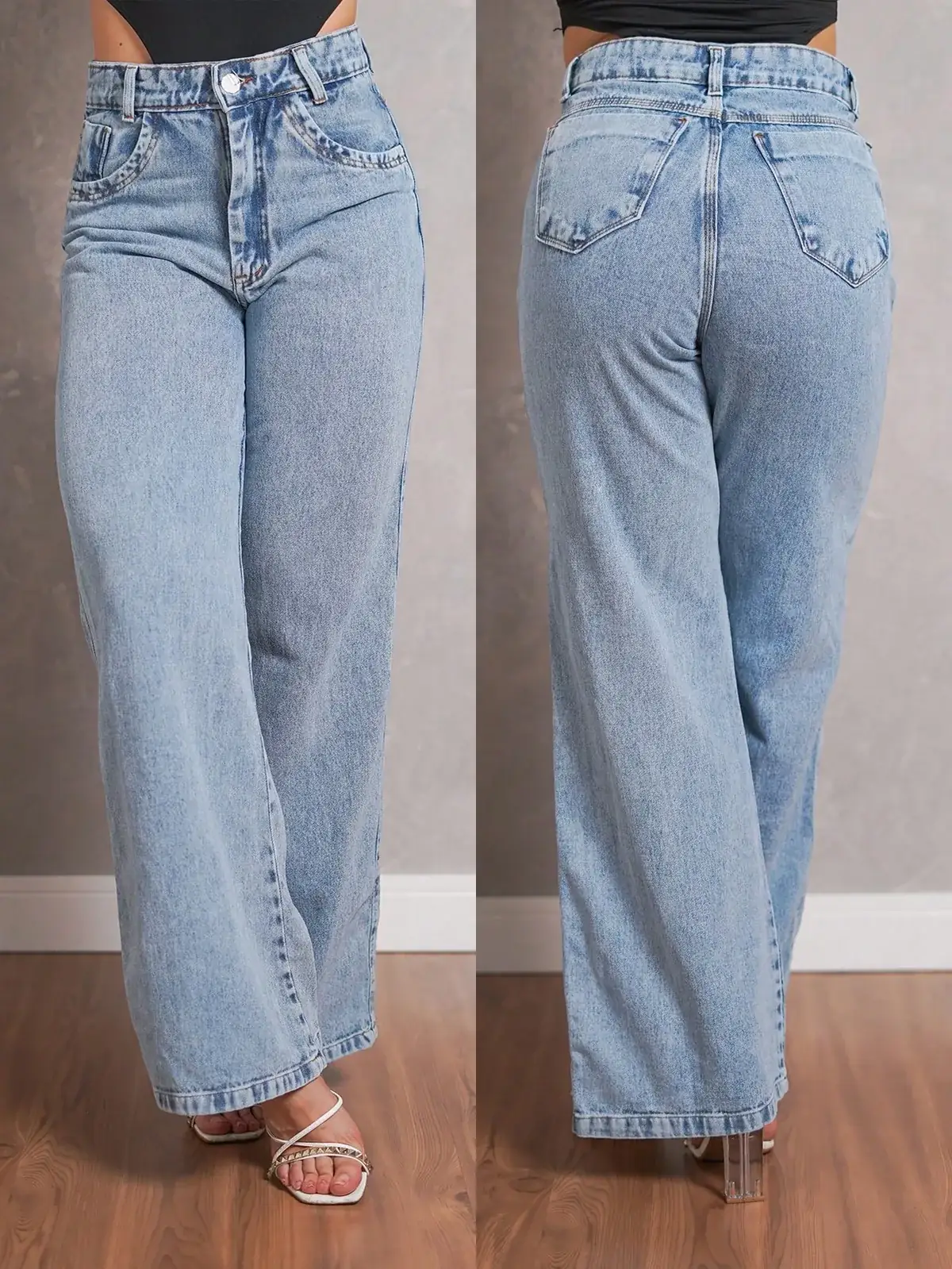 Calça Jeans Pantalona Cintura Alta Priscila na cor Lavagem Média — foto 1 de 6